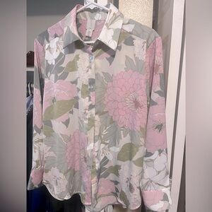 Floral Pink and Green women’s button down shirt